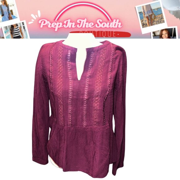 Ann Taylor Loft Burgundy Embroidered Blouse XSP - Picture 1 of 8